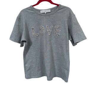 Endless Rose LOVE Embellished Sweatshirt Tee Gray M Graphic‎ Sparkle Casual Top